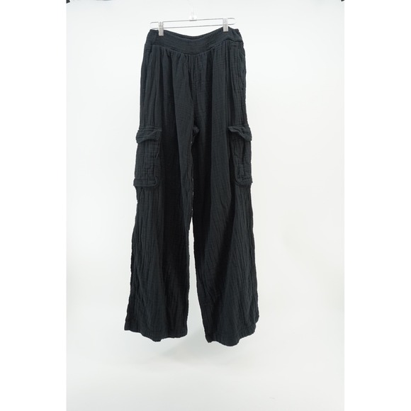 aerie Pants - Aerie Cargo Pants Gauze Wide Leg Smocked Waist Coastal Loungewear Black Small